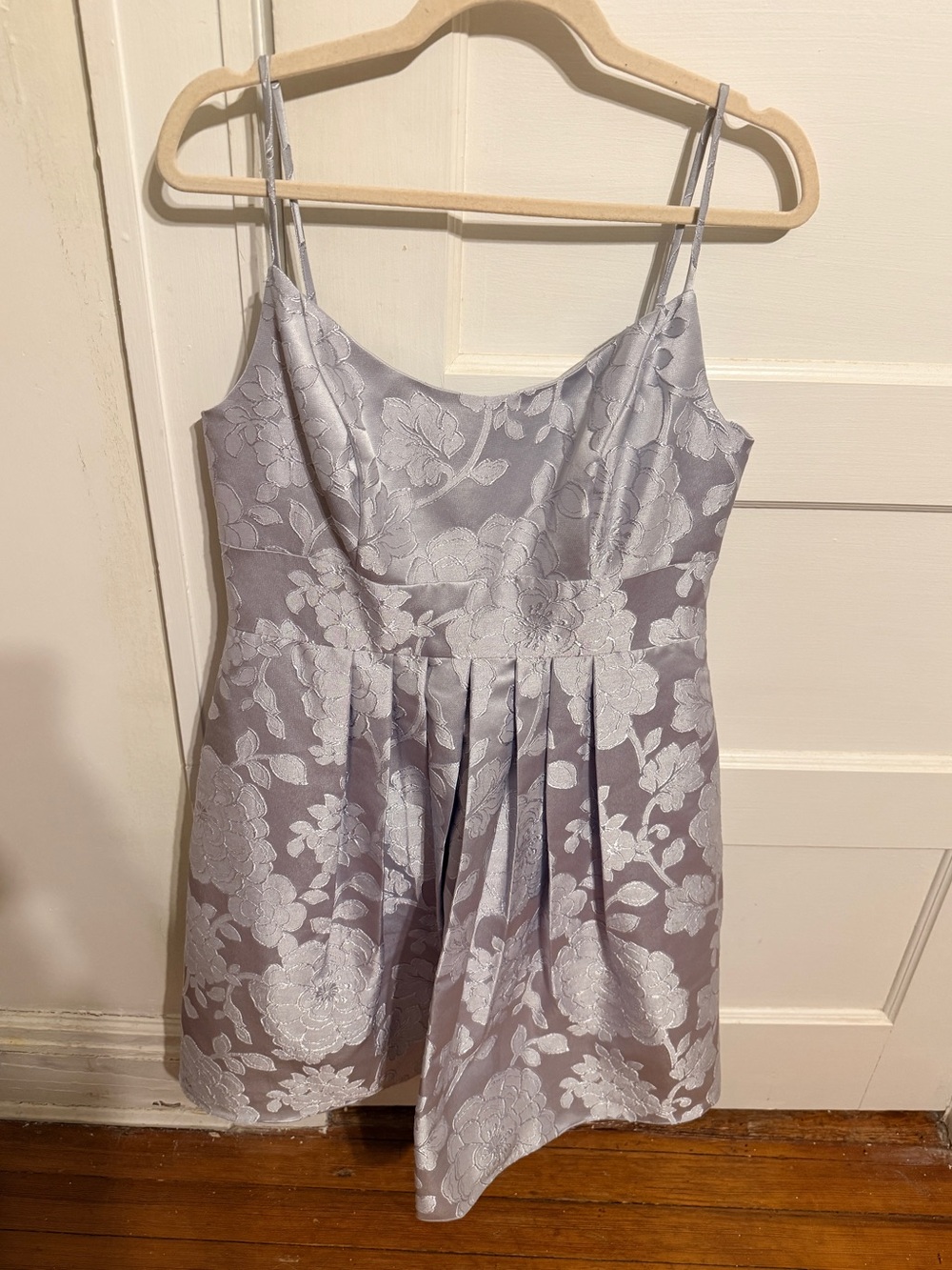 David's Bridal Silver Cocktail Dress With Spaghetti Straps